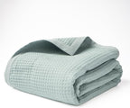 Salt Earth GOTS Certified 100% Organic Cotton Throw Blanket, 108"X90" Blankets & Throws for Bed, Throw Blanket for Couch,Modern & Cozy Blanket, All Seasons Waffle Blanket, Soft Blanket (Silver Blue)