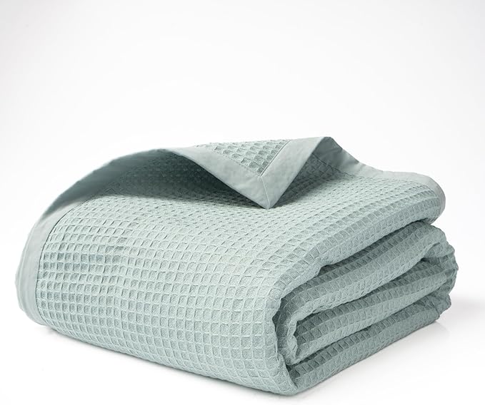 Salt Earth GOTS Certified 100% Organic Cotton Throw Blanket, 90" X 90" Blankets & Throws for Bed, Throw Blanket for Couch,Modern & Cozy Blanket, All Seasons Waffle Blanket, Soft Blanket (Silver Blue)