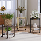 2 Tier Rolling Plant Stand with Wheels, Mid Century Modern Metal Stand for Planters, 2 Sizes 9 Inch & 11 Inch, Indoor Outdoor Movable Flower Pot Holder for Decor Home Garden Patio Load Bearing 165 LB 2 Pack Black