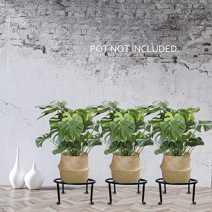 yosager 3 Pack Metal Plant Stands for Flower Pot, Heavy Duty Black Iron Potted Stand Holder, Indoor Outdoor Rustproof Metal Planter Container Round Supports Display Rack for Home & Garden Decor