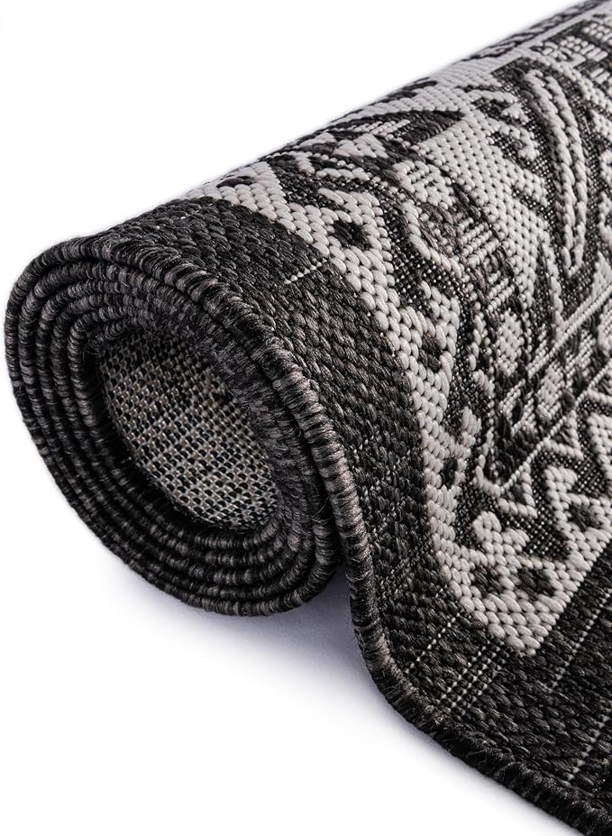 Rugs.com Outdoor Aztec Collection Rug – 13 Ft Square Charcoal Gray Flatweave-Pile Rug Perfect for Living Rooms, Kitchens, Entryways