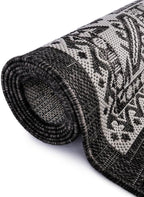 Rugs.com Outdoor Aztec Collection Rug – 6 Ft Round Charcoal Gray Flatweave-Pile Rug Perfect for Kitchens, Dining Rooms