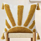 Boho Throw Pillow Covers 18x18 Inch Set of 1, Yellow Sun Tufted Square Pillow Covers with Tassels, Bohemian Farmhouse Decorative Cushion Cover for Couch Sofa Bedroom Living Room Home Decor