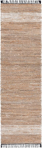 SAFAVIEH Cape Cod Collection Runner Rug - 2'3" x 8', Beige, Handmade Jute & Denim, Ideal for Living Room, Hallway, Foyer, Bedroom (CAP153B-28)
