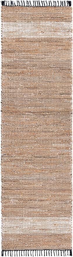 SAFAVIEH Cape Cod Collection Runner Rug - 2'3" x 8', Beige, Handmade Jute & Denim, Ideal for Living Room, Hallway, Foyer, Bedroom (CAP153B-28)