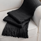BATTILO HOME Black Throw Blanket for Couch, Boho Black Throws for Home Decor, Soft Throw Blankets for Bedroom Decor Housewarming Gifts, 50"x60"
