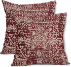 Burgundy Red Boho Throw Pillow Covers 24x24 Inch Decorative Square Beige Tan Gray Maroon Pillow Cases Bohemian Carpet Pattern Ethnic Cushion Covers Farmhouse Home Decor For Sofa Couch Outdoor Set of 2