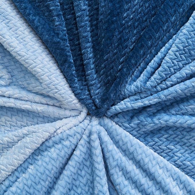 NEWCOSPLAY Super Soft Throw Blanket Ombre Blue Premium Silky Flannel Fleece Leaves Pattern Lightweight Bed Blanket All Season Use (Ombre Blue, Throw(50"x60"))