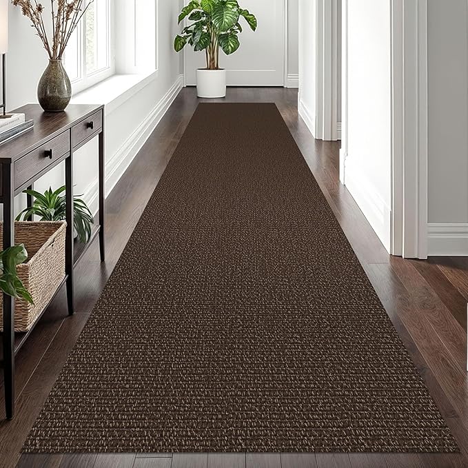 EARTHALL Long Runner Rug 3x12 Ft Washable Runners for Hallways Cotton Non Slip Entryway Runner Braided Kitchen Runner Indoor Outdoor Carpet Runners for Entryway, Hall, Foyers, Brown/Coffee