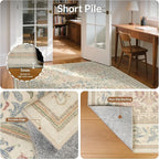 GENIMO 2x3 Washable Small Entryway Rug, Non-Slip Front Door Mat for Kitchen, Bathroom, Laundry, Vintage Boho Floral Thin Indoor Carpet, Beige Pink