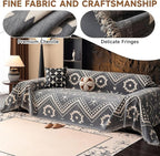 VClife Bohemian Aztec Couch Cover Sectional Sofa Slipcover Washable Chenille Couch Cover for 3 Cushion Couch Sofa - Gray White Tribal Geometric Pattern Furniture Protector with Tassel Edge 71" X 134"