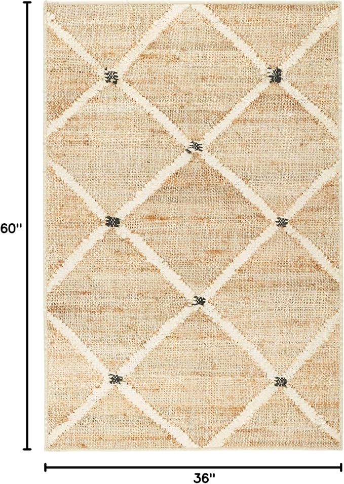 Dash and Albert Kali, Natural, 3' x 5', Diamond, Soft and Cozy, High Traffic, Lightweight, Anti-Slip, Durable, Machine Washable Area Rug for Bedroom, Living Room, Dining, Den, Foyer, Entryway