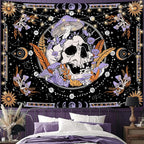 Aipon Purple Skeleton Tapestry Bedroom Skull Mushroom Tapestries Hippie Nature Plants Floral Flower Aesthetic Tapestry Wall Hanging for Living Room Dorm (Purple, 80'' × 60'')