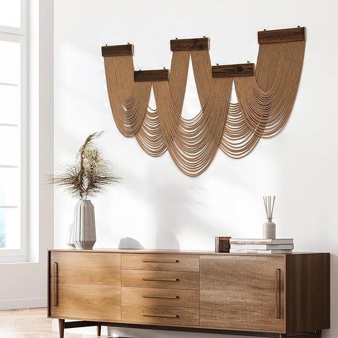 HVEST Large Macrame Wall Hanging Boho Decor, Brown Bohemian Macrame Wall Art Geometric Modern Craftsmanship Handmade Woven Tapestry for Bedroom Living Room Backdrop, 53W x 28L inches