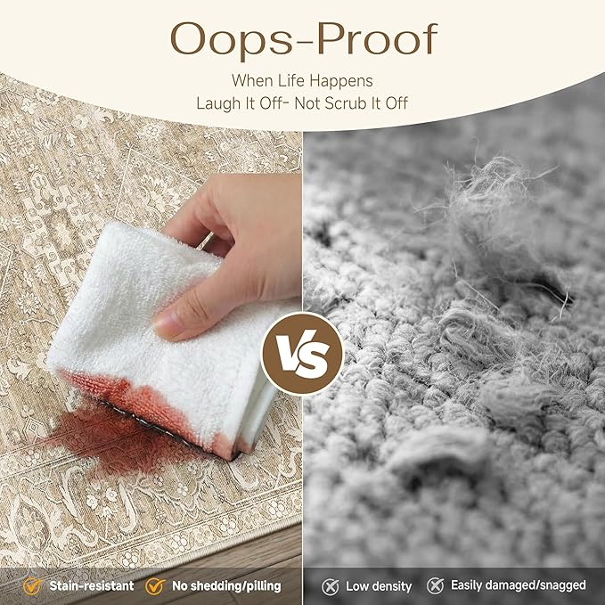 4x6 Washable Area Rug for Living Room Bedroom Vintage Beige Soft Low Pile Carpet Traditional Retro Non Slip Throw Rug for Dining Room Entryway Indoor Dorm Kitchen
