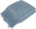 PAVILIA Dusty Blue Knit Throw Blanket for Couch Bed, Soft Knitted Farmhouse Sofa Throw for Living Room, Lightweight Decorative Summer Throw Blanket for Chair, Outdoor Textured Boho Blanket, 50x60