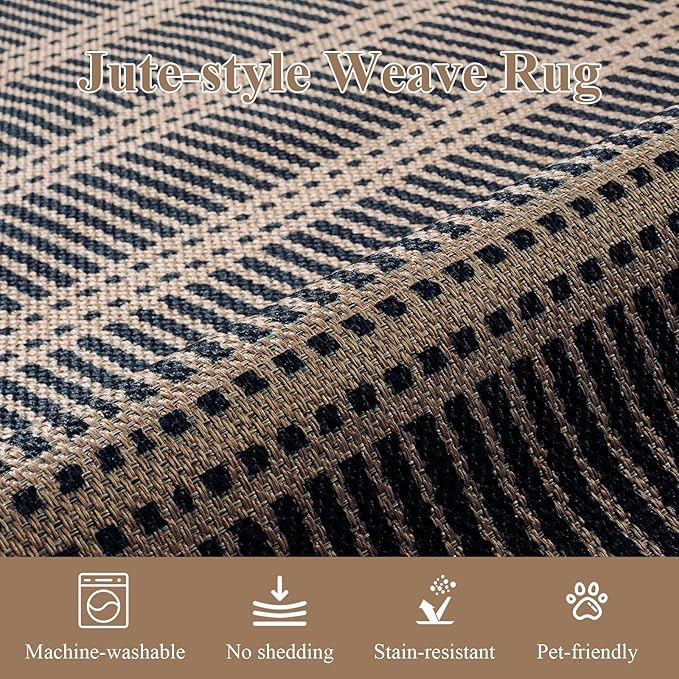 LIVEBOX Easy Jute Indoor Outdoor Rug 3x5 Front Porch, Black Striped Washable Outdoor Rugs for Entryway Living Room, Non Slip Rug Geometric Carpet Door Mat for Entry Front Door, Patio, Kitchen, Bedroom