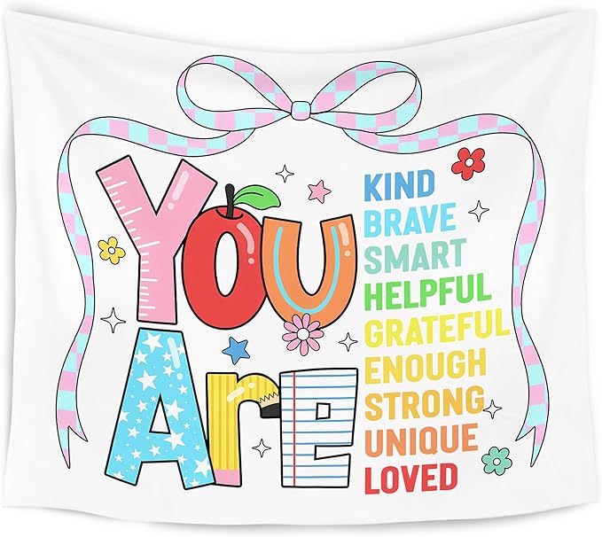 WARDOS Boho Positive Affirmations for Kids Tapestry, You Are Kind Inspirational Tapestry Wall Hanging, Coquette Bow Trendy Motivational Wall Blanket Decor for Kids Room Nursery Classroom, 50x60 Inch
