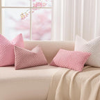 Kevin Textile Valentines Day 12x20 Inch Pillow Cover 1 Pack Boho Decorative Soft Striped Corduroy Lumbar Farmhouse Accent Rectangle Cushion Case for Living Room Couch Sofa Bed, Dark Pink