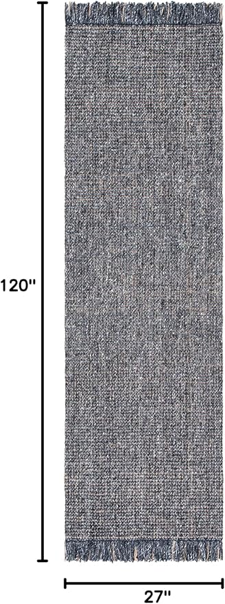 SAFAVIEH Natural Fiber Collection Runner Rug - 2'3" x 10', Charcoal & Natural, Handmade Woven Fringe Jute, Ideal for High Traffic Areas in Living Room, Bedroom (NF826H)