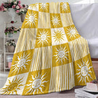 Boho Sun Face Flannel Throw Blanket, Bohemia Sunshine Yellow Birthday Gifts for Kids Men Women, Sunny Plaid Check Stripes Soft Blankets for Bedding Sofa 50" x 60"