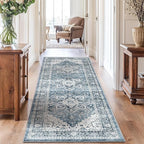AMADA HOMEFURNISHING 2'6"x8' Washable Area Rug, Low-Profile Entryway Rug with Non-Slip Backing & Durable Edge Binding, Vintage Rug Pattern, Small Rugs for Entryway, Kitchen & Living Room