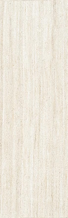 nuLOOM 2x12 Rigo Jute Hand Woven Area Rug, Off White, Solid Farmhouse Design, Natural Fiber, For Bedroom, Living Room, Dining Room, Hallway, Office, Kitchen, Entryway