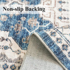 2x3 Washable Vintage Area Rug: Indoor Soft Entryway Rug with Non Slip Backing Water Resistant Carpet for Kitchen Bathroom Laundry Low Pile Door Mat Perfect for Homes with Cats & Dogs(2x3,Blue)