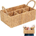 Divided Hyacinth Baskets with Handles, Storage Basket Natural for Organizing Bathroom Kitchen Shelves Office Supplies Organization, Wicker Storage Baskets 4 Section Rectangular Tray