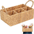 Divided Hyacinth Baskets with Handles, Storage Basket Natural for Organizing Bathroom Kitchen Shelves Office Supplies Organization, Wicker Storage Baskets 4 Section Rectangular Tray