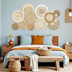 LOMOHOO Set of 11 Boho Wall Basket Decor Wicker Woven Wall Basket Decorations Bohemian Handcrafted Round Basket Hanging decor Bulrush Wall Art Decors for Living Room Rustic Home