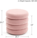 Boucle Ottoman with Storage Pink, Small Round Footrest Stool with Removable Lid, Upholstered Sherpa Vanity Chair for Bedroom Entryway