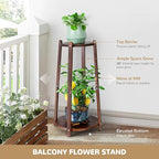 2 Tier Round Plants Stand Pedestal Indoor ,Wood Single Plant Shelf Corner,12 Inch Plant Pot Holder Rack ,Tall Flower Stands Shelves for Living Room Patio Balcony Outdoor,Rustic,Walnut