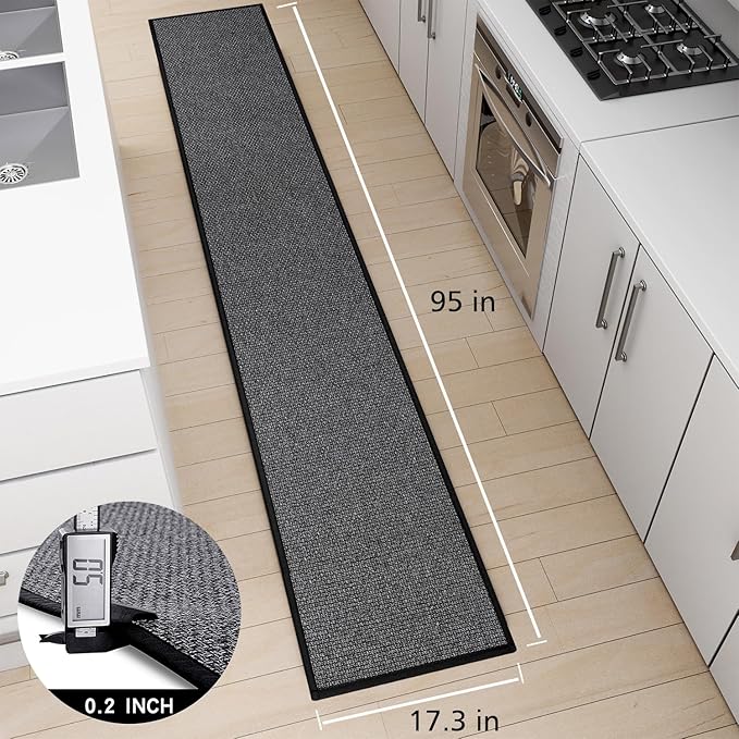 Kitchen Mat 1 PCS, Cushioned Non Slip Rugs for Kitchen Floor, Absorbent Runner Comfort Standing Mats Washable for Kitchen, Office, Home (Black, 17.3"x95")