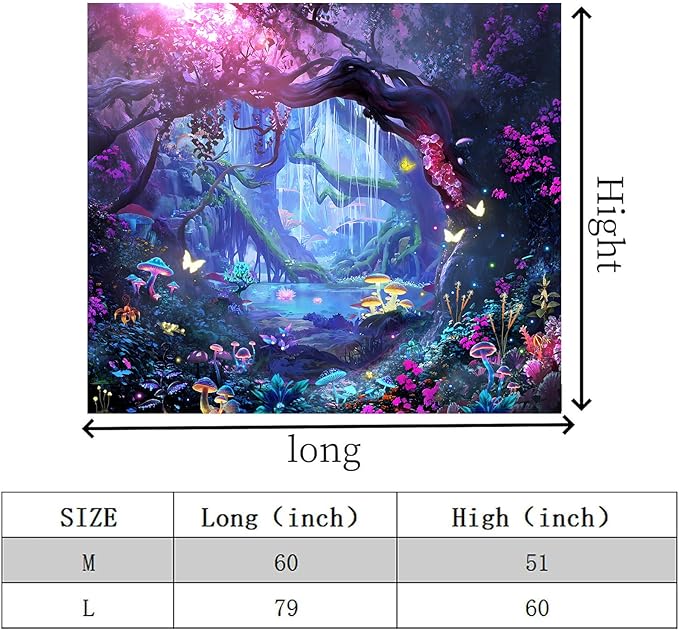 Apdidl Forest Nature Room Decor Tapestry Wall Hanging, Fantasy Trees Butterfly Mushroom Tapestries for Bedroom, Blue Colorful Floral Magical Plants Jungle Landscape Backdrop for Living Room 51"X60"