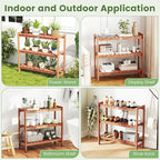 Giantex 3-Tier Plant Stand Indoor, Solid Wood Flower Pot Display Rack w/ Slatted Shelves, Take Oil Finish Bookshelf Shoe Rack, Indoor Outdoor Storage Shelf for Patio Garden Balcony Home Living Room Entryway
