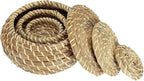 Dicunoy Set of 3 Small Wicker Basket with Lid, Round Woven Seagrass Baskets, Little Handmade Rattan Storage Basket Box for Shelf, Home, Bathroom Decor