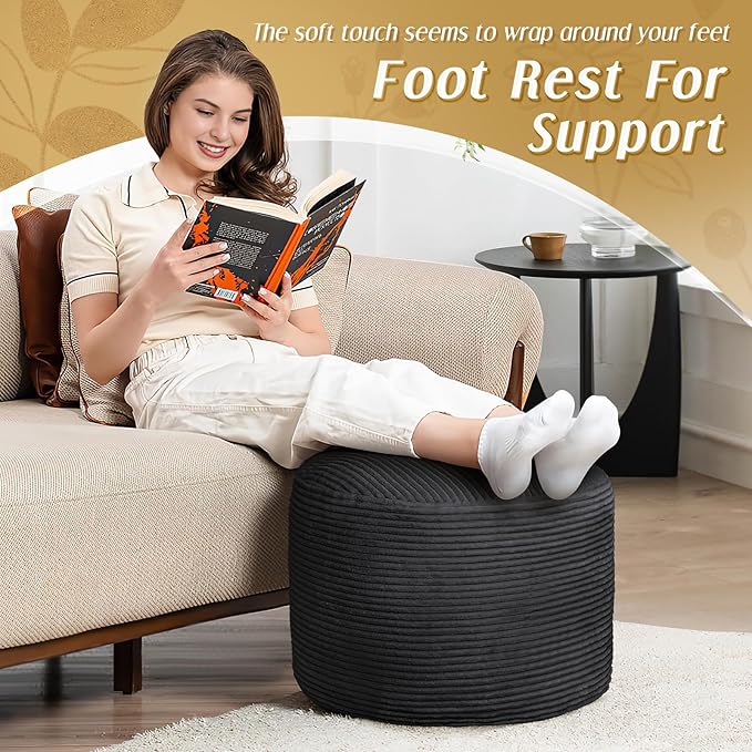 AS AWESLING Round Ottoman Foot Rest Pouf for Living Room Couch - Soft Plush Hassock