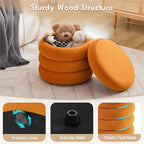 Compact Round Ottoman, Plush Velvet Upholstery Storage Ottoman, Modern Tufted Circle Design with Removable Lid for Lounge, Dorm and Entryway, Orange