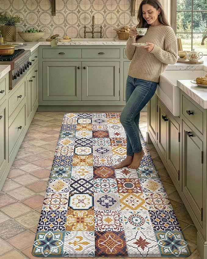 DEXI Anti Fatigue Kitchen Mats for Floor, 23x59, Cushioned Standing Padded Mat Waterproof, Comfort Runner Rug for Laundry Room Office, Colorful Checkered