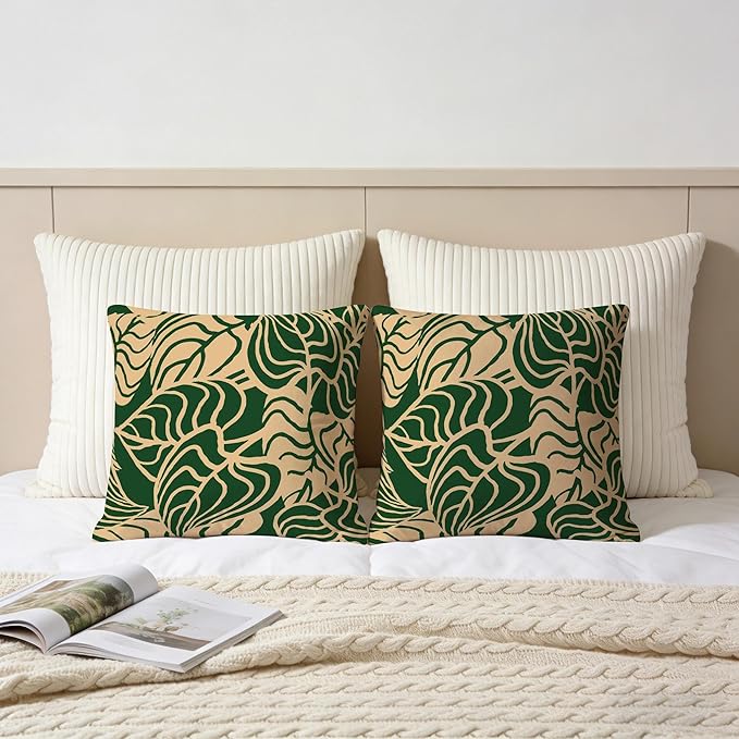 Tropical Green Plant Throw Pillow Covers 18x18 Inch Set of 2 Summer Sage Green Palm Leaves Decorative Pillow Cases Farmhouse Cushion Covers for Couch Sofa Bed Living Room Spring Home Decor