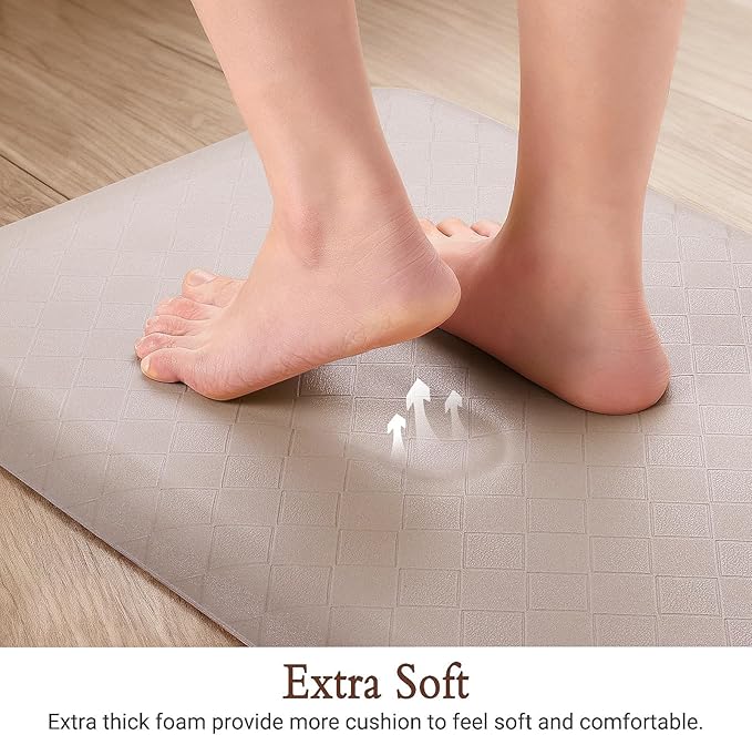 HappyTrends Anti-Fatigue Floor Mat - 4/5 Inch Thick, Waterproof Non-Slip, Heavy Duty Ergonomic Comfort Mat for Kitchen, Office, Sink, Laundry (22"x54", Khaki)