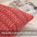 Pack of 2 Corduroy Decorative Throw Pillow Covers 12x20 Inch Soft Striped Pillow Covers Modern Farmhouse Home Decor for Sofa Living Room Couch Bed（Rose Red）