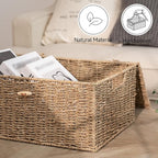 StorageWorks Extra Large Wicker Baskets with Lid for Organizing, Seagrass Storage Baskets for Shelves, Decorative Box with Built-in Handles, Natural, 1 Pack