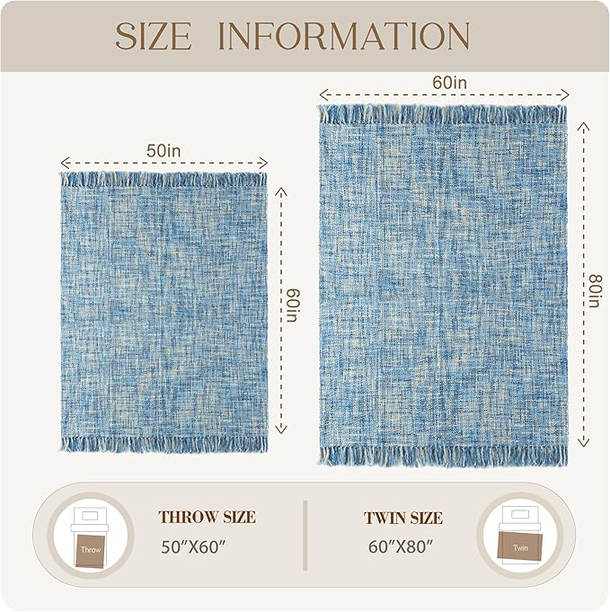Multi-Color Light Blue Cable Woven Throw Blanket for Couch,50"X60" Boho Style Textured Blankets for Home Decor,Super Soft Warm Cozy Chunky Blanket with Decorative Tassels for Bed