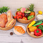 3 PCS Rattan Bread Basket - 3 Size Authentic Handmade Decorative Woven Baskets for Kitchen, Round Rattan Fruit Baskets Bowls for Table, Kitchen Decor