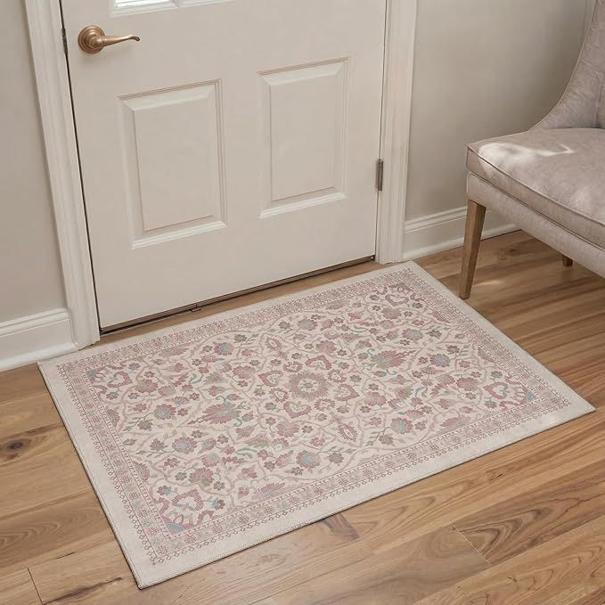 GENIMO Runner Rug 2x6 Non Slip Machine Washable Vintage Hallway Runner Rug, Low Pile Lightweight Rugs for Entryway, Hallway, Kitchen and Corridor, Dusty Rose