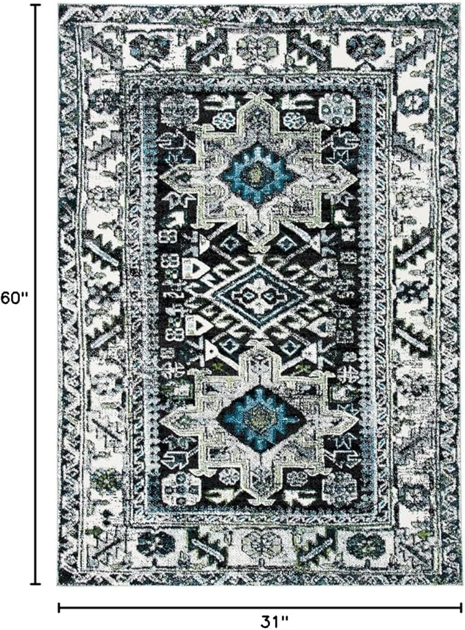 SAFAVIEH Vintage Hamadan Collection Accent Rug - 2'7" x 5', Dark Grey & Ivory, Traditional Persian Design, Non-Shedding & Easy to Clean, Ideal for Front Door, Kitchen, Entryway, Foyer (VTH211H)