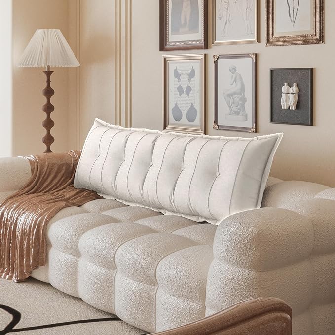 Johnear Headboard Pillow Large Reading Pillows for Sitting in Bed Adult Daybed Cushion Backrest Bolster Pillow Support Positioning Sofa Rest （Ivory White, 54 x 3 x 20 inches）