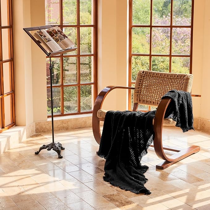 lifein Fall Black Throw Blanket for Couch-Soft Boho Bed Throw Blankets,Cozy Knitted Waffle Throw,Small Farmhouse Lightweight Blanket&Throw for Autumn,Woman,Man,Chair,Sofa,Home Decor(Black,50 * 60")